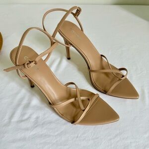Covet Nude Strappy Stiletto Heels Pointed Toe Ankle Strap Sandals EU 39